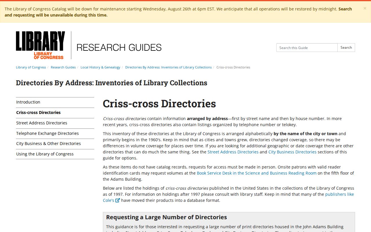 Detroit previous residents criss-cross directory years at the Library of Congress